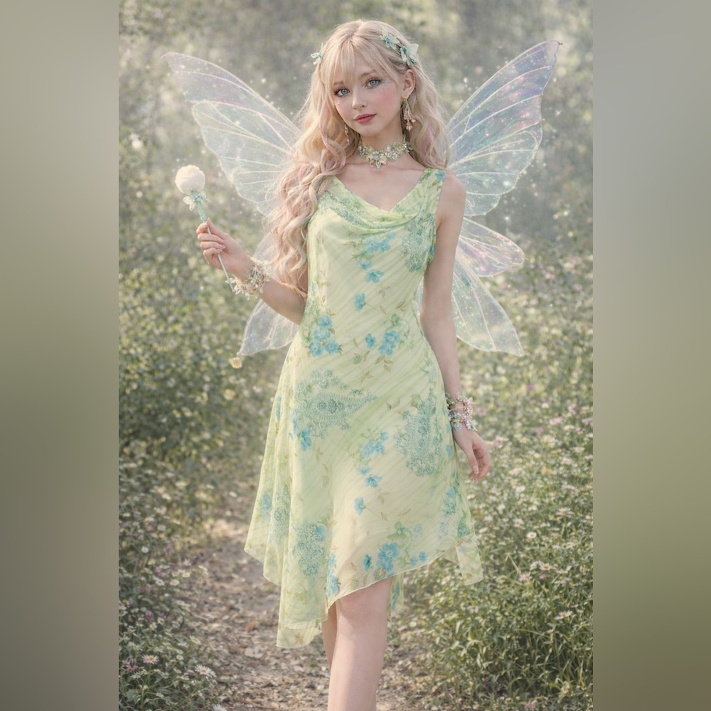 Alan Paige Y2K Green& Blue Fairy Core Floral Dress